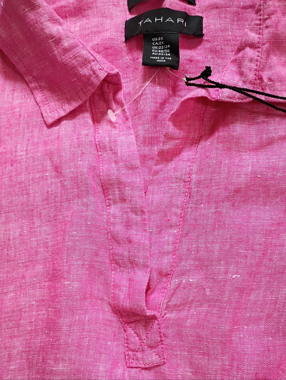 Women's Tahari Linen Pink Tunic Top Blouse XXL - Picture 3 of 7